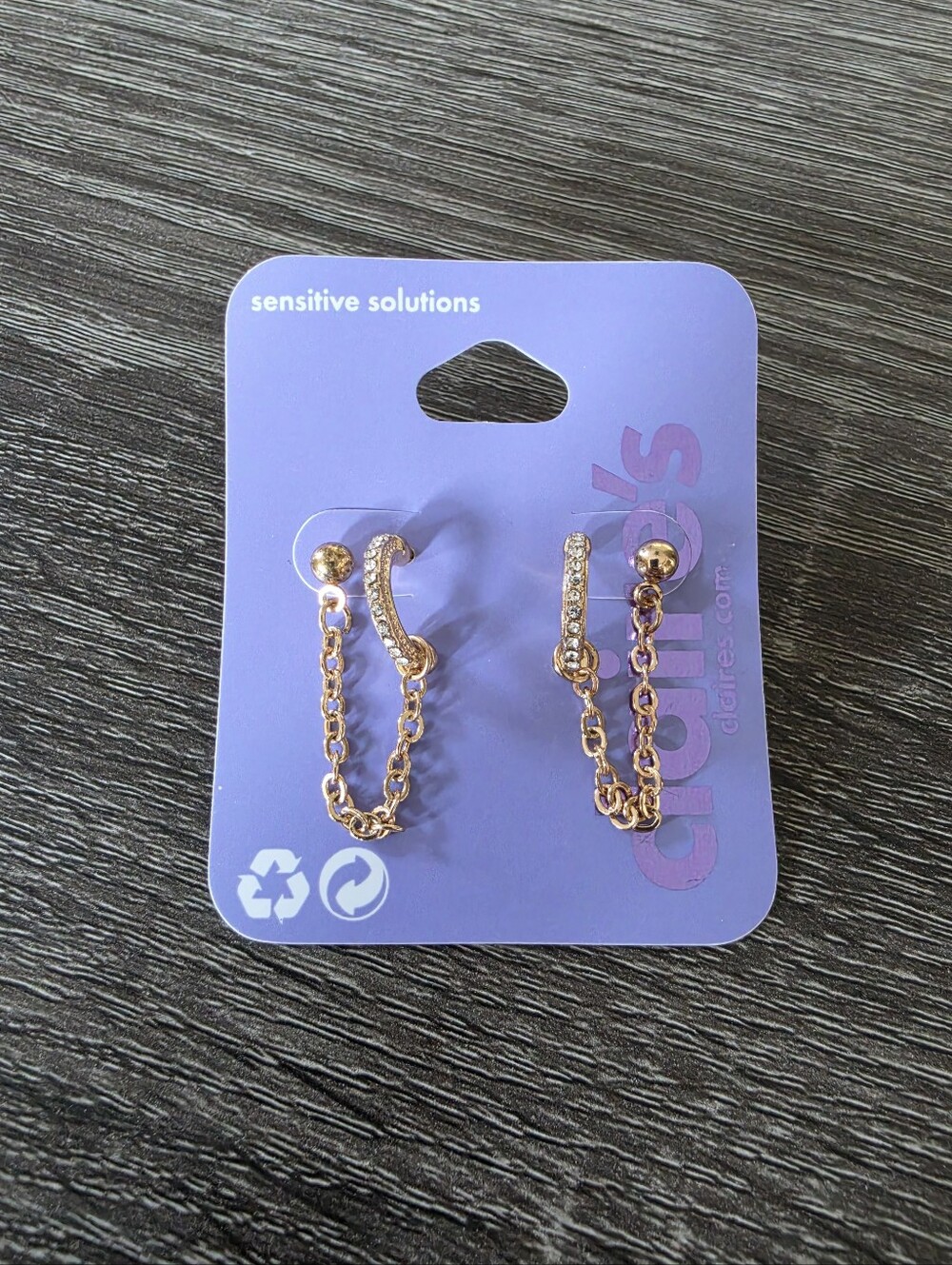 NWT Claire's Rose Gold Chain Hoop Drop Earrings with Crystal Accents